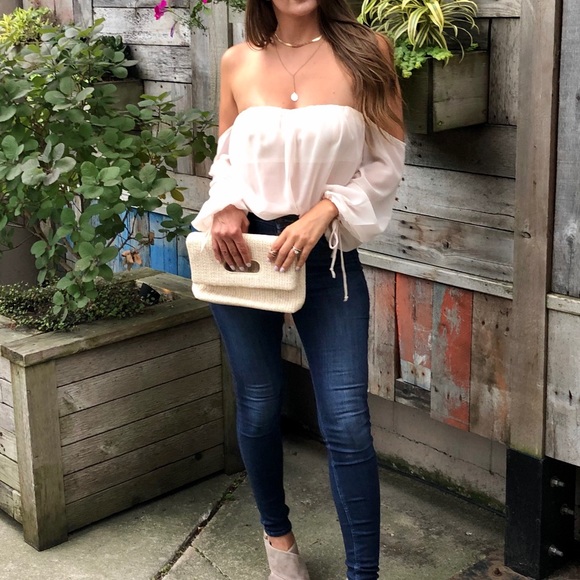 Tops - Off the shoulders sheer shirt with a built in bra